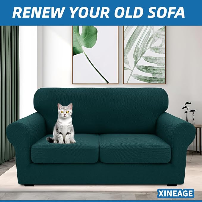 XINEAGE 2026 New 3 Pieces Couch Covers for 2 Cushion Sofa Super Stretch Loveseat Slipcover Pet Dog Universal Slip Cover Anti Slip Love Seat Furniture Protector (Blackish Green, 55"-69") - Image 4