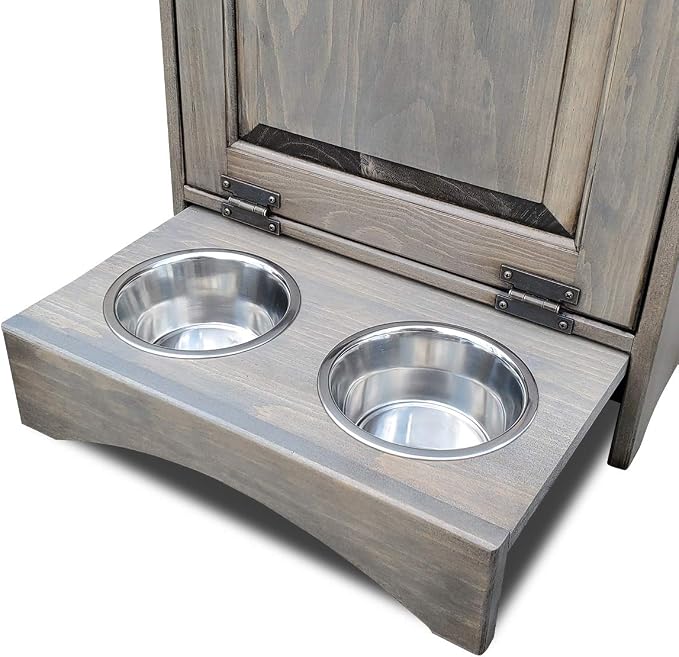 Peaceful Classics Pet Feeder Station - Dog & Animal Food Storage Cabinet, Organizer - Holds 35 Lbs (Pewter) - Image 3