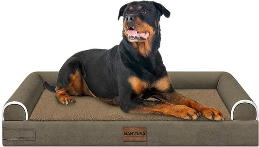 NANUYA Orthopedic Dog Bed for XX-Large Dogs, 44 x 34 Inch, Brown | Egg crate foam for joint support, 3-sided bolster pet sofa, waterproof lining, washable cover, and non-skid base by Nanuya