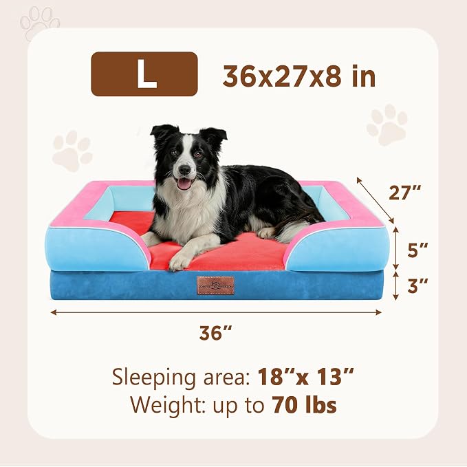 Comfort Expression Orthopedic Dog Beds for Large Sized Dog with Bolster | Waterproof Dog Couch Bed with Washable Cover & Non-Slip Bottom, Supportive Egg Crate Foam Large Pet Bed, 36x27 Inch - Image 8