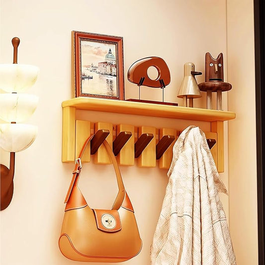 Wall Mounted Coat RackHooks Piano Key Hangers Natural Solid Wood Hanger Non-Woven Fabric Clothes Hangers for Closet, Kitchen, Bedroom, Bathroom, Entryway (Tray Walnut-Beech, 6 Hooks) by MurphyBedKitMattresFrame