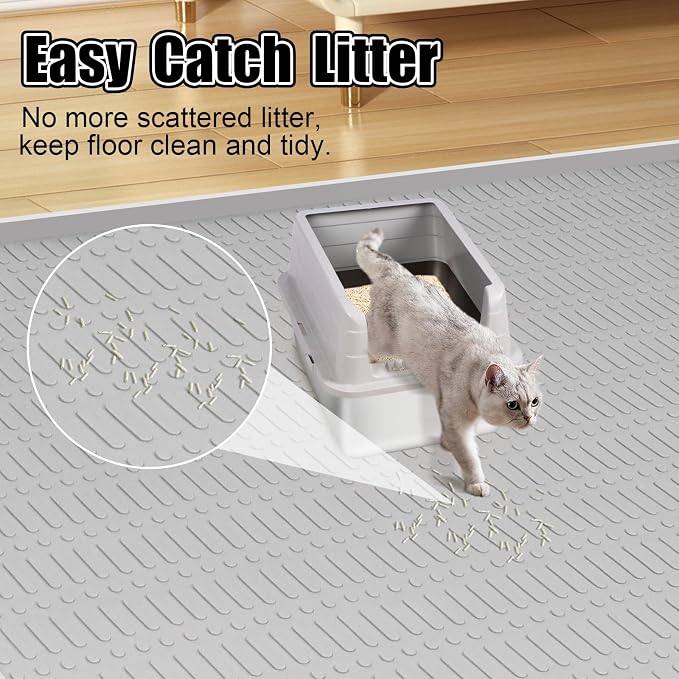 Silicone Cat Litter Mat 47" x 35" Cat Mat for Litter Box, Light Grey | Extra Large Cat Litter Trapping Mat for Floor, Waterproof, Non-Slip Kitty Litter Box Mat with Raised Edge, Easy to Clean - Image 5