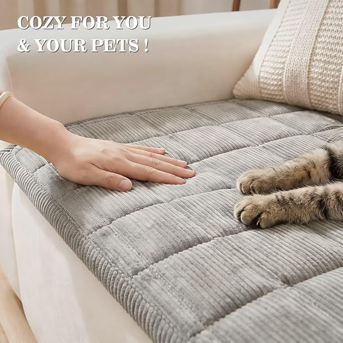 Couch Cover for Dogs Non-Slip Pet Couch Cover for Sofa Plush Protector | Non-Slip Backing, Machine Washable, Pet Friendly, Pet Hair& Scratch Protection, Sofa Cushion Protector(Lightgrey,27.6"×27.6") - Image 3