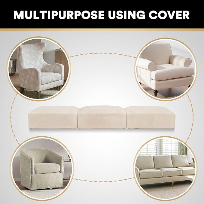 PrinceDeco Sectional Couch Cushion Covers 3 Pieces Velvet Separate Couch Cover Extra Large Stretch Sofa Slipcover Washable Furniture Protector for Sectional Sofa(Each Width Up to 40", Ivory) - Image 6