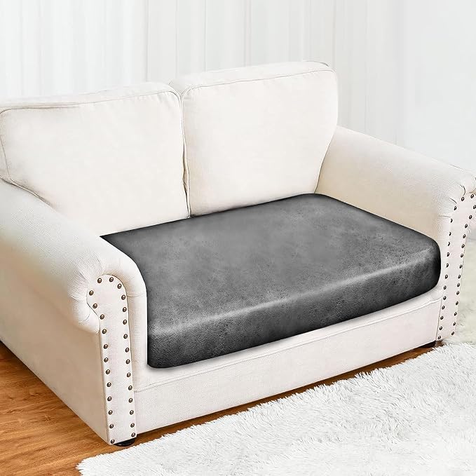 Leather Like Couch Cushion Covers Sofa Slipcovers Sets Couches Furniture Protector Covers for Sectional Armchair Loveseat Stretch Spandex Fabric, Machine Washable (2 Cushion Loveseat, Light Grey) - Image 4