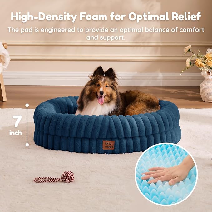 ChiXnuggle Orthopedic Dog Bed, Washable Cover, Faux Fur Bolster Pet Couch | waterproof,egg crate foam,non-slip bottom,for small medium dogs,navy,30*24*7,dog sofa,puppy bed - Image 5