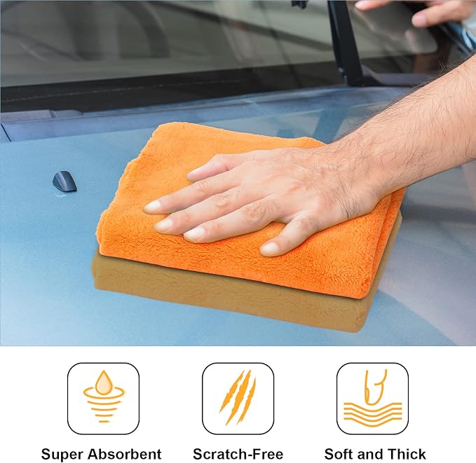Shimeyao 30 Pcs 16 x 16 Inch Edgeless Microfiber Plush Towels for Cars Detailing Drying Wash Polishing Absorbent Cleaning Cloths, 500 GSM (Orange) - Image 4