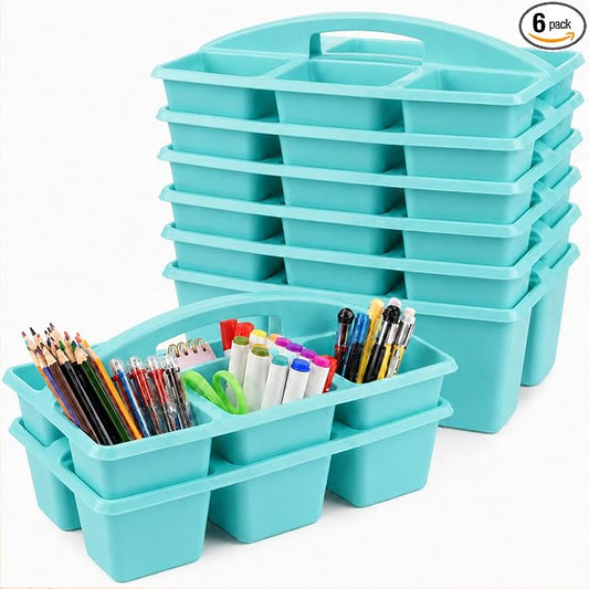 gisgfim 6 Pack Plastic Classroom Caddy with 6-Compartments Plastic Storage Caddies with Handle 6 Compartments Table Caddy Organizer Versatile Table Caddies for Classroom Office Storage, Lake Blue by gisgfim