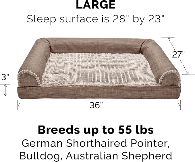 Furhaven Replacement Dog Bed Cover Luxe Faux Fur & Performance Linen Sofa-Style, Machine Washable - Woodsmoke, Large - Image 3