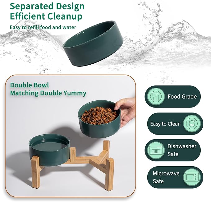 Elevated Ceramic Dog Bowl, 3.6 Cups Dog Food and Water Bowl Set with Stand | 6.1'' Double Dog Feeding Dishes, Non-Slip Raised Dog Feeder for Small and Medium Breeds, 28.74 OZ / 850 ML, White - Image 5