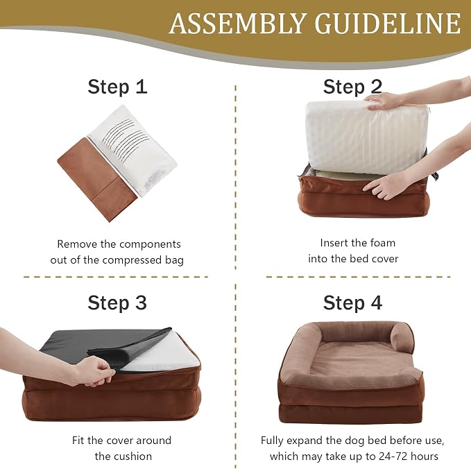 Bedfolks Orthopedic Dog Bed Extra Small, Waterproof Dog Sofa Bed for Small Dogs & Cats, Egg Foam Pet Couch Bed with Removable Washable Cover and Nonslip Bottom, Brown - Image 6