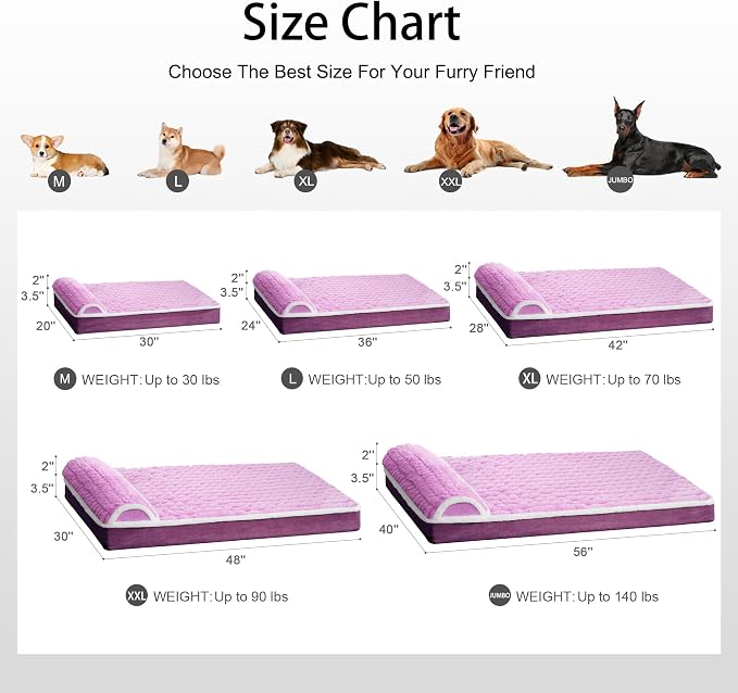 Orthopedic Large Dog Bed Pillow Pet Sofa Bed 36''X24'' Lilac | Egg-Crate Foam Pet Couch Large Sized Dog, Waterproof Removable Washable Cover,Furry Puppy Crate Mat With Nonskid Bottom - Image 7