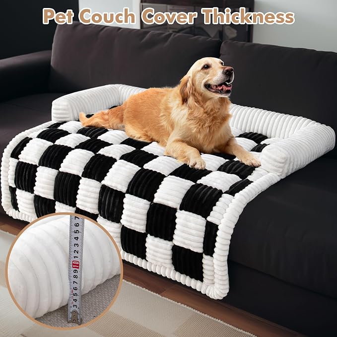 TOPCHANCES Dog Couch Cover, Thickened Quilted Plaid Fuzzy Pet Couch Covers, Washable Non Slip Pet Mat for Large Dogs (Black, 36x36 inch) - Image 6
