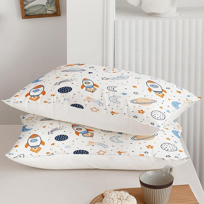 AILONEN Celestial Rocket King Duvet Cover Set 3 Piece, Planet Trail Printed Bedding with 2 Pillowcases, Microfiber Zipper Closure, Main Couple Bedroom - Image 4
