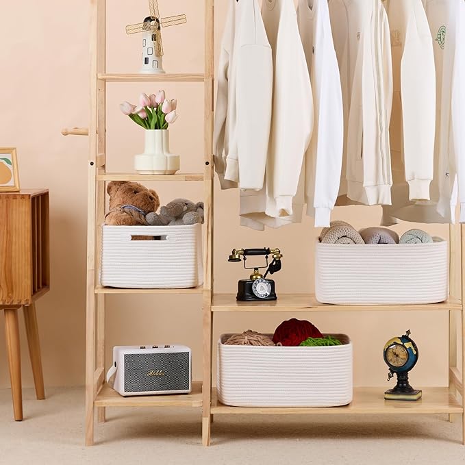 MiniArk Large Storage Baskets for Shelves, 17 x 13 x 7.5” Closet Organizers Bins for Clothes Blanket Towels, Baby Nursery, Toy Baskets Box, Woven Rope Baskets, 3 Packs Off White - Image 3