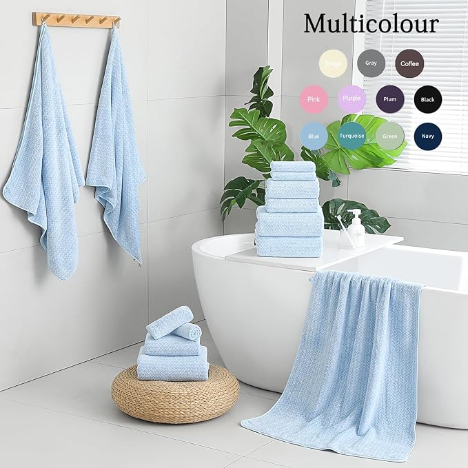 Ycosy 18 Piece Bath Towels Set,100% Microfiber Family Bathroom Towel with Hanging Loops-6 Bath Towels,6 Hand Towels,6 Washcloths,Quick Dry Highly Absorbent Shower Towel for Bathroom,Hotel,Spa-Blue - Image 5