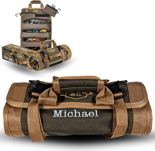 Ryker Personalized Roll Up Tool Bag Organizer Customized Name Gifts for Men | Tool Roll Up Bag Tool Box Organization. Portable Truck & Motorcycle accessories. Rollup Tools Bags for Mechanic & Electrician by TheRykerBag