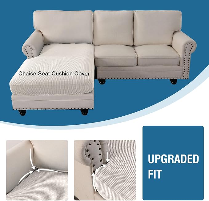 H.VERSAILTEX Sectional Couch Covers 1 Piece Chaise Slipcover L Shape Separate Cushion Couch Cover for Both Left/Right Sectional Couch (Seat Only: 1 Chaises, Ivory) - Image 4