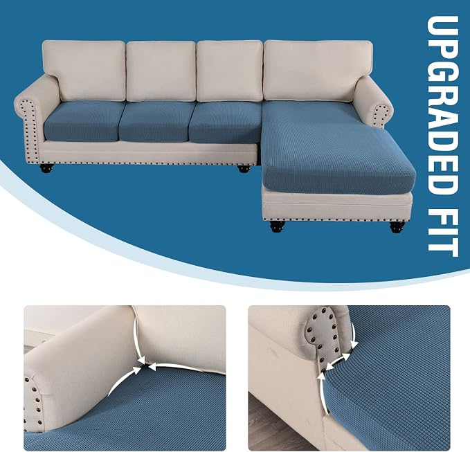 H.VERSAILTEX Sectional Couch Covers 4 Pieces Sofa Seat Cushion Covers L Shape Separate Cushion Couch Chaise Cover for Both Left/Right Sectional Couch (Seat Only: 1 Chaise + 3 Sofa, Dusty Blue) - Image 7