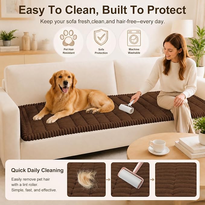 decorUhome Couch Cover for Dogs, Non Slip Fuzzy Thick Pet Sofa Protector | Pet Friendly, Soft Plush Fabric, Couch Covers for Sofa, Machine Washable, Fits 2-Cushion Sofa/Loveseat, Brown, 27.6" x 59" - Image 4