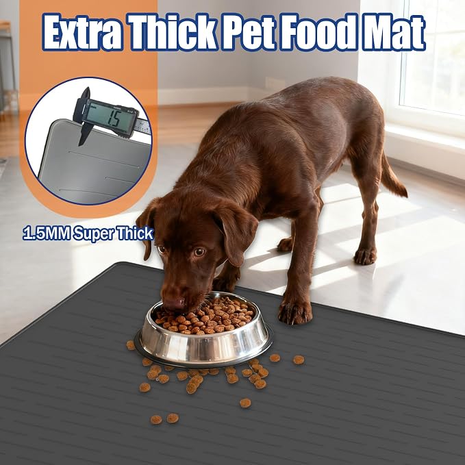 40"x30" XXL Silicone Dog Feeding Mat, 1.5MM Extra Thick Dog Bowl Mat for Food and Water, Large Non-Slip Placemat with High Edges for Dogs Bowls, Easy to Clean, Black - Image 5