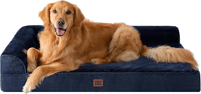 EHEYCIGA Extra Large Dog Bed Othorpedic, Memory Foam XL Dog Bed with Washable Removable Cover, Waterproof Pet Sofa Couch XLarge Size Dogs with Nonskid Bottom, 44x32x6.5, Navy Blue by EHEYCIGA