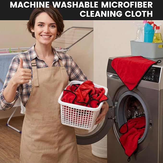 Tallew 60 Pcs Red Microfiber Towels: 16"x16" Microfiber Drying Towels Bulk Micro Fiber Car Cleaning Cloth for Cars Drying Washing Polishing Cleaning Household Supplies - Image 5