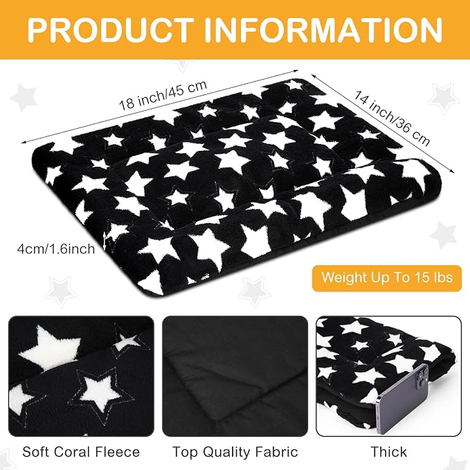 VitalCozy 4 Pcs Dog Crate Pads, Ultra Soft Warm Washable Anti-Slip Kennel Bed Mat for Pets, Reversible, Replaceable, Cage Liner for Small Medium Large Dogs and Cats(18 x 14 x 1.6 Inch,Star,Black) - Image 2