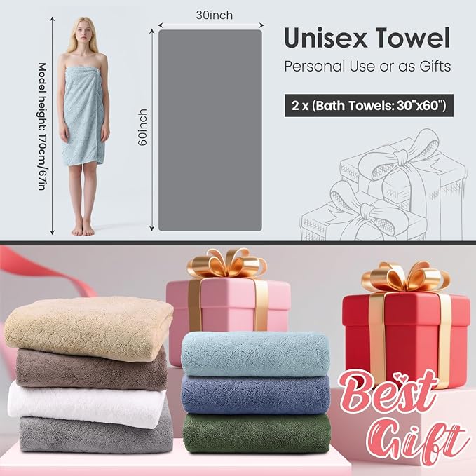 JML Bath Towels, Pack of 2, 30 in x 60 in, Light Blue | Hanging Loop, Super Soft, Absorbent, Lint Free, Fade Resistant, Lightweight, Quick Dry, Use for SPA , Sauna, Salon Hair Wrap - Image 2