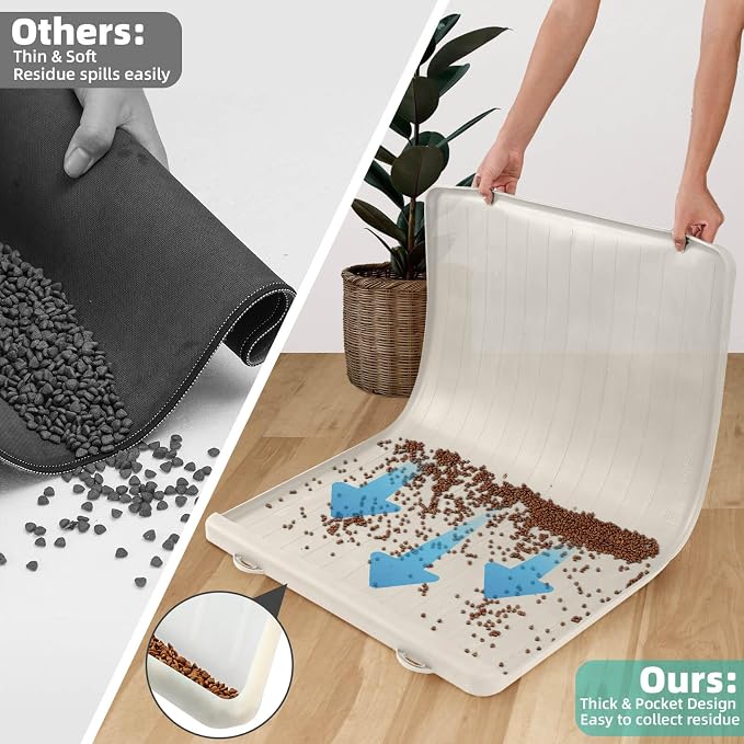 Dog mat for Food and Water - 39.4" x 27" Thickened Large Cat Food Mat | Waterproof Pet Bowl Mat with Residue Collection Pocket and High Edges to Prevent Water and Food Spills - Cream - Image 4