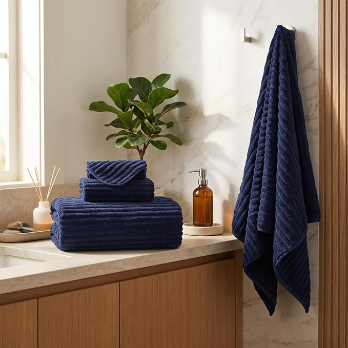 3 Pack Bath Towel Set, 40"x80" Oversized Bath Sheet,Navy Blue | Ultra Soft Microfiber, Lint Free, Quick Dry, Highly Absorbent, Full Body Coverage, 1 Bath Sheet, 1 Hand Towel, 1 Washcloth - Image 5