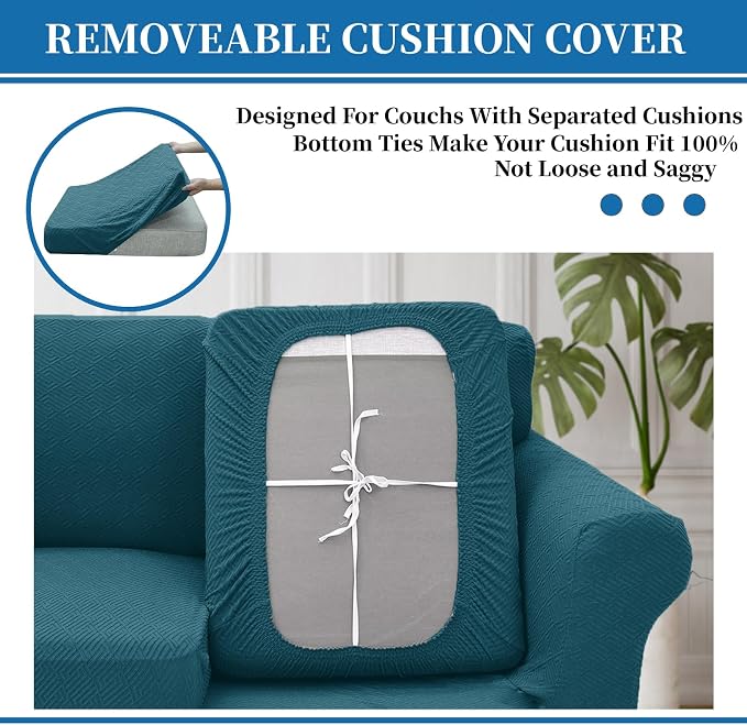 XINEAGE New 2 Pieces Chair Covers with Arms Super Stretch Chair Slipcover for Living Room Pet Dog Universal Slip Cover Anti Slip Armchair Furniture Protector (Peacock Blue), 31"-46"(1 Cushion) - Image 6