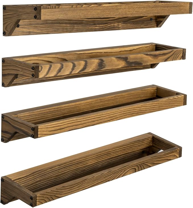 MyGift Set of 4 Rustic Burnt Solid Wood Hanging Shoe Storage Organizer Racks, Wall Mounted Space Saving Footwear Holder for Closet, Mudroom, Entryway, Holds 8 Pairs - Image 6