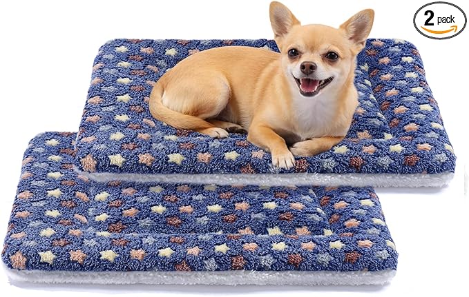Mora Pets Dog Bed Crate Pad Ultra Soft Pet Bed with Cute Star Print Washable Reversible for Large Medium Small Dogs 21 x 12 inch 2 Pack Dark Blue by MoraPets