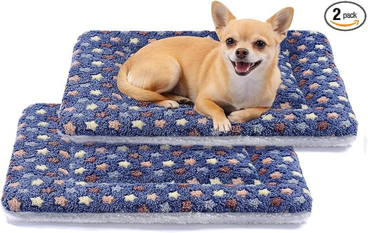 Mora Pets Dog Bed Crate Pad Ultra Soft Pet Bed with Cute Star Print Washable Reversible for Large Medium Small Dogs 21 x 12 inch 2 Pack Dark Blue by MoraPets