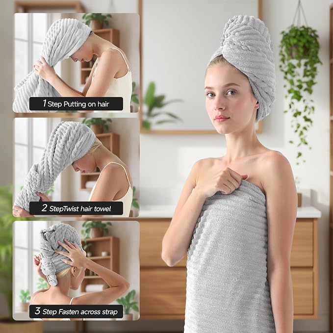 REDKISS Gray Bath Towels Set 8 Piece - Microfiber Bathroom Towels of 8 Large, Highly Absorbent Bath Towel, Soft Shower Towel for Bathroom, Hotel 2 Bath Sheet 2 Hand 2 Washcloths 2 Hair Towel Wrap - Image 4