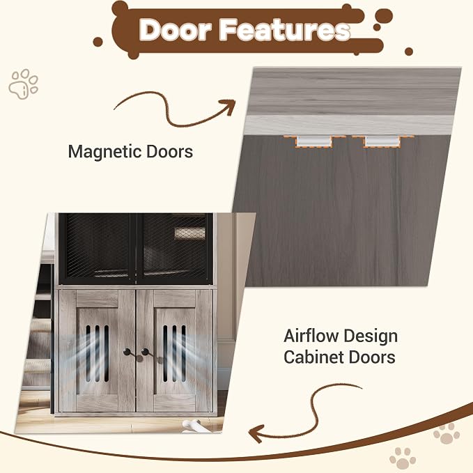 GarveeLife Cat Litter Box Enclosure with Doors, Double Cat House with Storage Space, Enclosed Litter Box Furniture with Ladder, Grey - Image 4