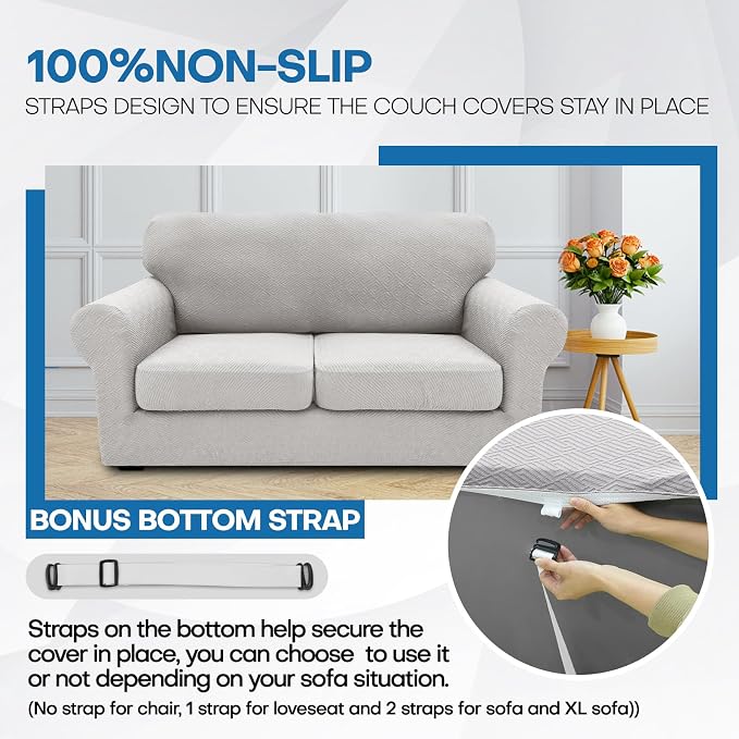 XINEAGE 2026 New 2 Pieces Chair Covers with Arms Super Stretch Chair Slipcover for Living Room Pet Dog Universal Slip Cover Anti Slip Armchair Furniture Protector (Silver Grey), 31"-46"(1 Cushion) - Image 7