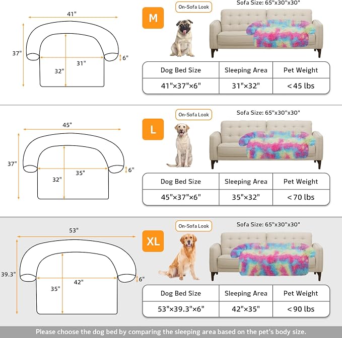 GGIB Calming Dog Bed Fluffy Plush Dog Mat for Furniture Protector with Removable Washable Cover for Large Medium Small Dogs and Cats (Extra Large (53x39.3x6), Rainbow) - Image 5