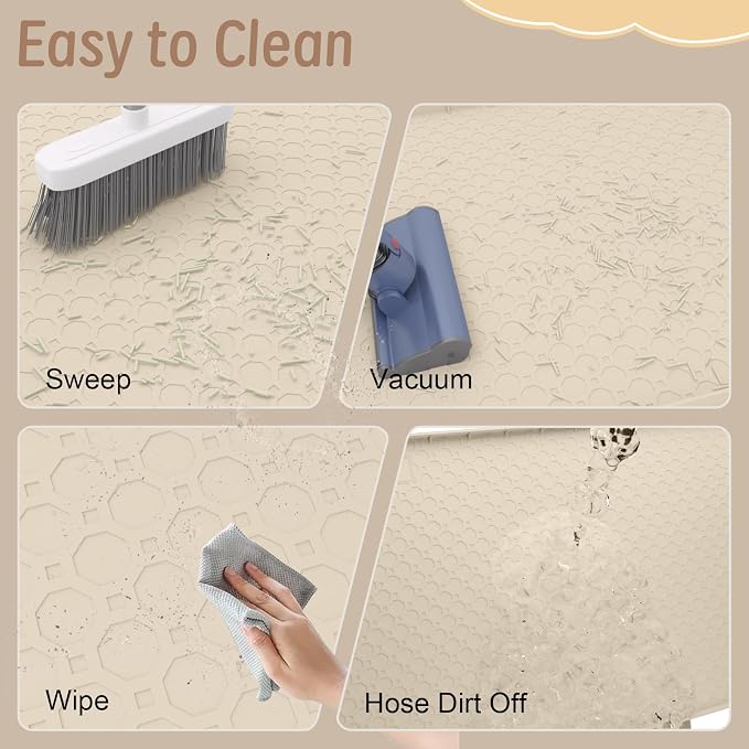 Large Cat Litter Mat 34"x22", Cat Litter Trapping Mat For Litter Box, Silicone Pet Feeding Mat With Raised Edges Waterproof, Beige - Image 5