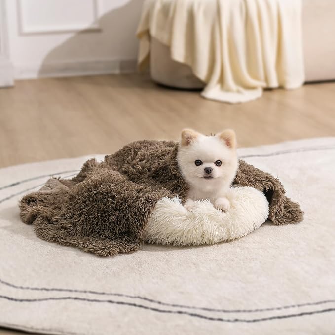 gogobunny Waterproof Dog Blanket for Couch & Furniture Protection - Super Soft Reversible Throw for Large Dogs & Cats, Calming Washable Fur & Sherpa Pet Blanket (25x35 Inch, Stone) by gogobunny