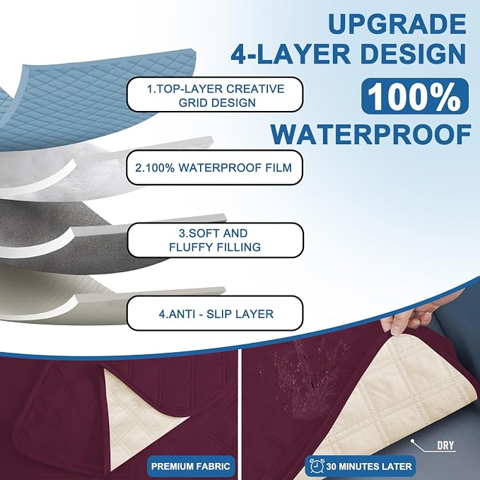 Waterproof Loveseat Covers for 2 Cushion Couch, Sofa Covers for Pets Washable with Side Pockets, Non Slip Couch Covers for Dogs, Dog Couch Cover with Elastic Straps (Loveseat, Burgundy) - Image 4