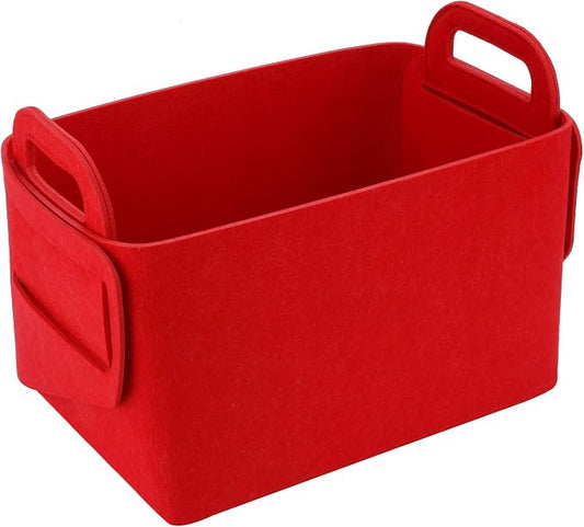 Minoisome Storage Basket Felt Storage Bin Collapsible& Convenient Box Organizer with Carry Handles for Office Bedroom Closet Babies Nursery Toys Laundry (Red, 17.9inch（L）×12.2inch（W）×11.6inch（H）) by Unknown