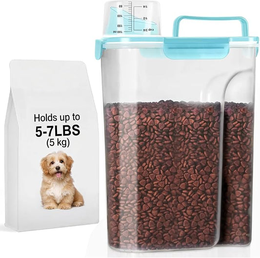 LEAWALK 5-7Lbs Cat Dog Storage Container, Portable Pet Food Containers with Upgraded Large Spout and Cup, Small Animal Kibble Dispenser for Bird Seed, Oatmeal, Rice, Flour-Clear Blue by LEAWALK