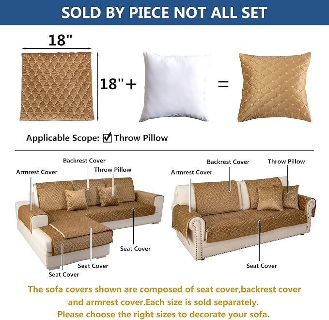 Eismodra Throw Pillows,Couch Cover,Sofa Cover,Sectional Couch Covers for 3 Cushion Couch,Sofa Slipcovers for Dogs Cats Pet Loveseat Recliner Leather L Shaped,Coffee 18 x 18 Inches (Only 1 Piece) - Image 5