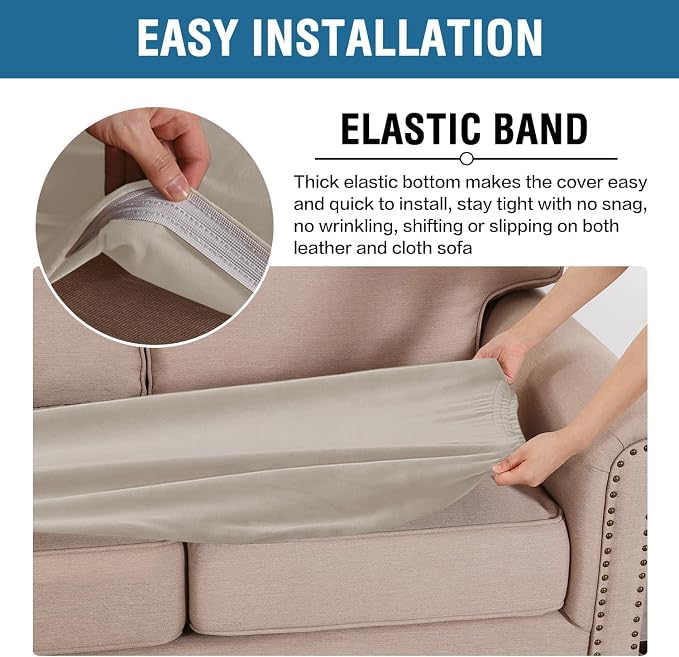 H.VERSAILTEX Velvet Stretch Individual Couch Cushion Cover Plush Slipcover for Loveseat Sofa Furniture Protector Seat Cover (1 Piece Loveseat Cushion Cover, Oatmeal) - Image 4