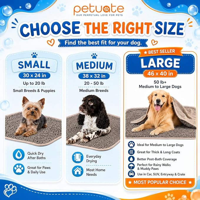 Pet 2-in-1 Dog Towel & Mat – Transforms from Drying to Bath Mat, Ultra Soft, Absorbent & Quick-Drying, Machine Washable Dog Towels with Detachable Non-Slip Mat and Hand Pockets (Small) - Image 4