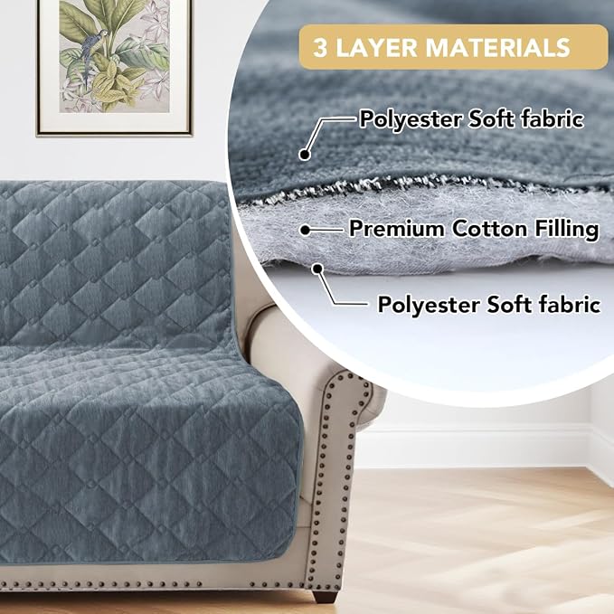 H.VERSAILTEX Couch Cover Chenille Pet Fuzzy Sofa Covers for 3 Cushion Couch and Bed Anti Slip Washable Sofa Slipcovers Soft Couch Protector Cover for Dogs Cats Kids(68" x 82", Stone Blue) - Image 4