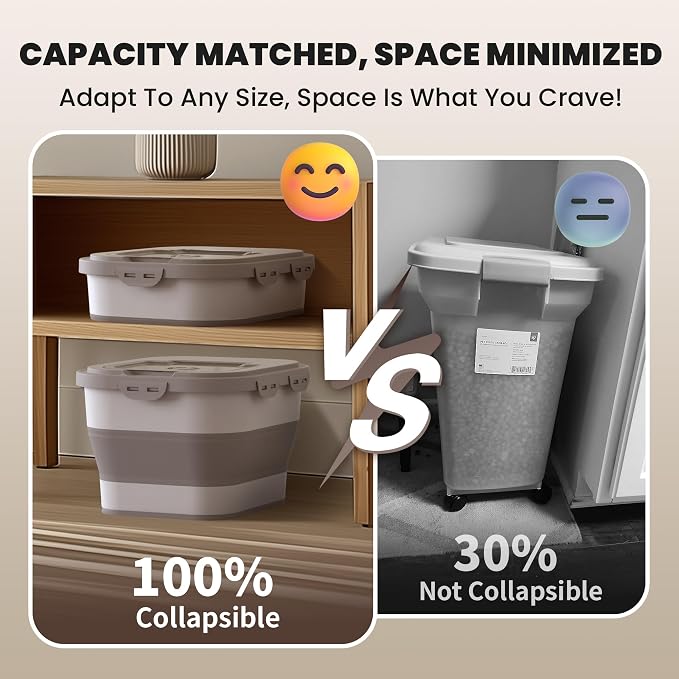 35-40Lbs Airtight Dog Food Storage Container,Collapsible Dog Food Container | Large Pet Food Storage Container with Lid,Wheels,Date Track,Keep Fresh for Rice,Flour,Sugar,Scoop,2PCS Container - Image 4