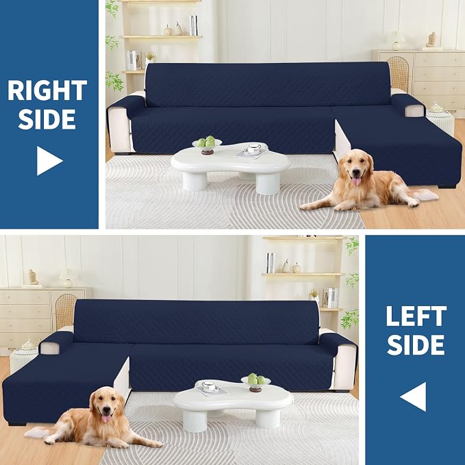 Waterproof Sectional Couch Covers for Dogs, Reversible L Shaped Couch Cover, Sectional Couch Covers L Shape for Pets Dog Cat, Quilted Sofa Covers Washable Sectional (Large, Navy Blue) - Image 5